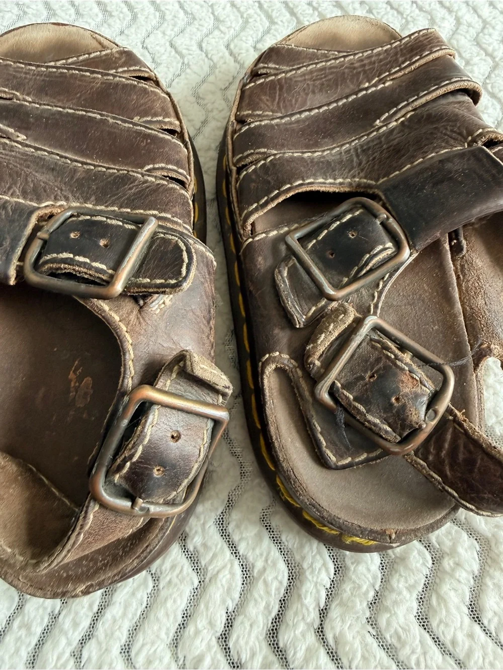 Dr. Martens Brown Leather Y2K Chunky Heels Made In England Fisherman Sandals 6
